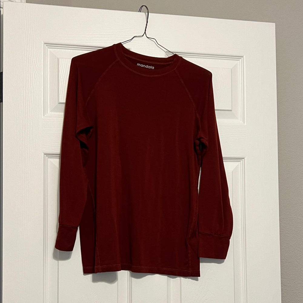 Mandala Burgundy Long Sleeve Scrub Shirt